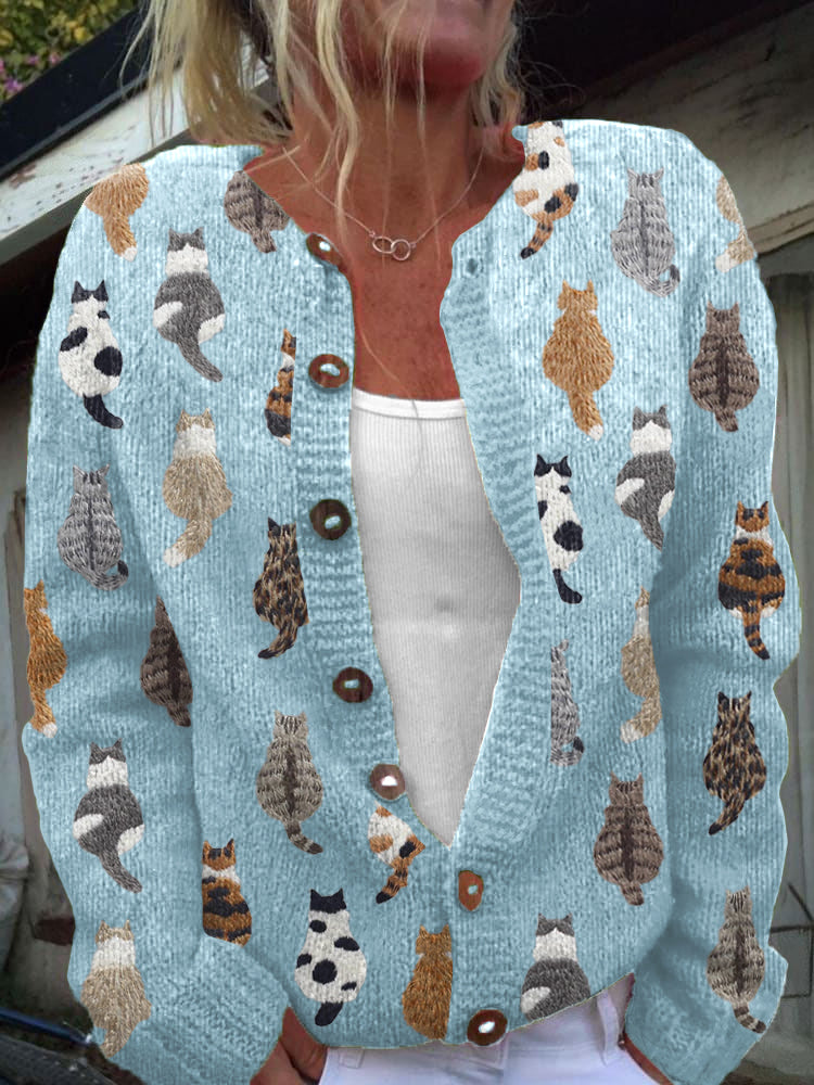 Isabel | Cardigan Aconchegante com Estampado de Gatos