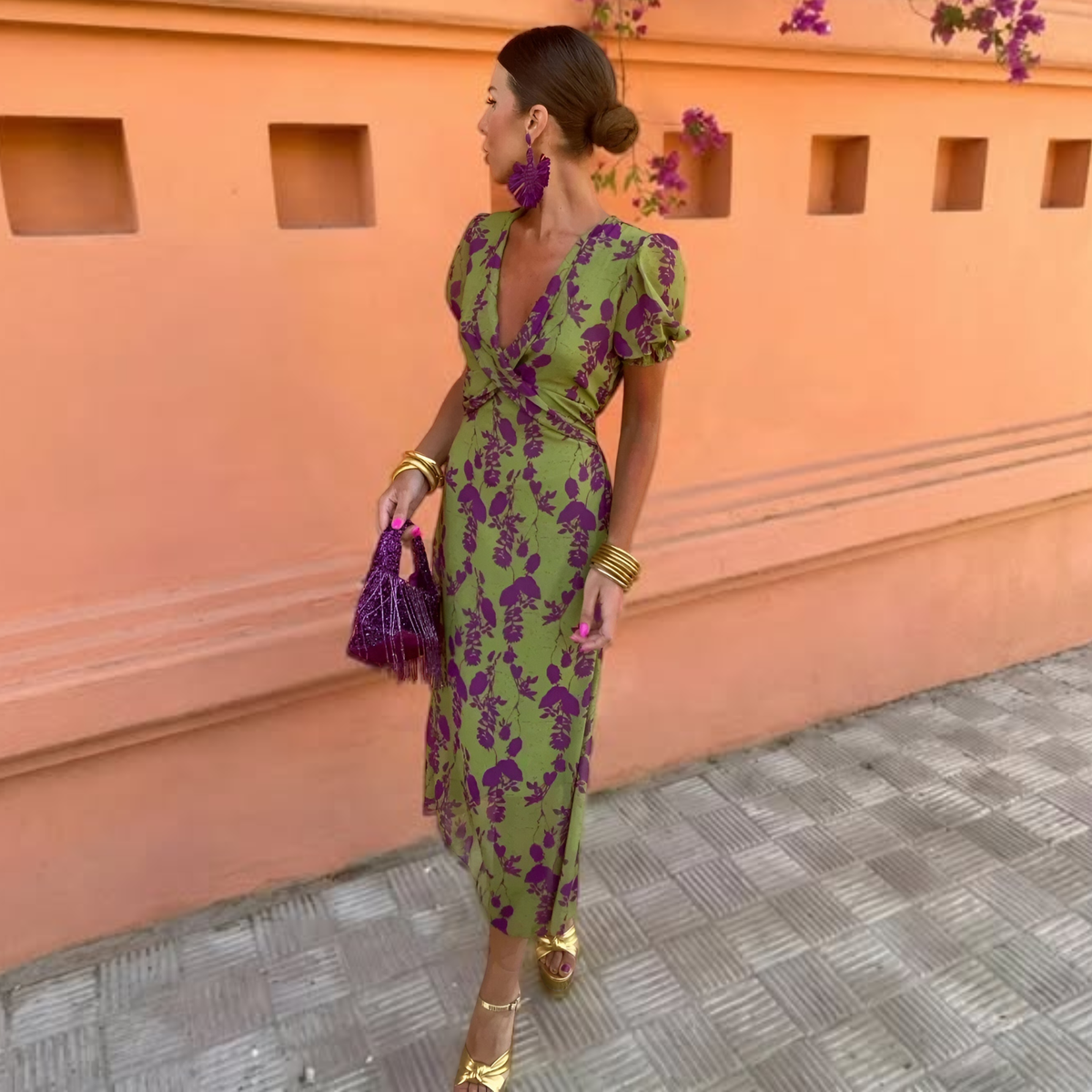 Ernestina | Vestido Comprido Floral Verde