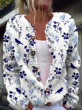 Rosario | Cardigan Vintage com Botões e Estampado Floral de Pássaros