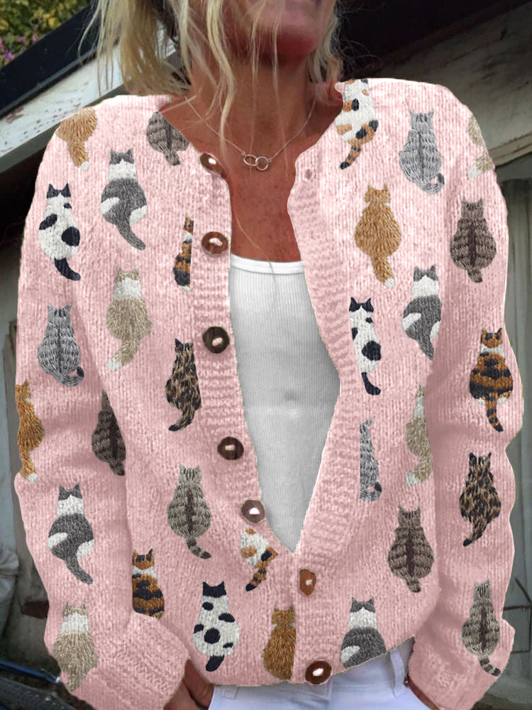 Isabel | Cardigan Aconchegante com Estampado de Gatos