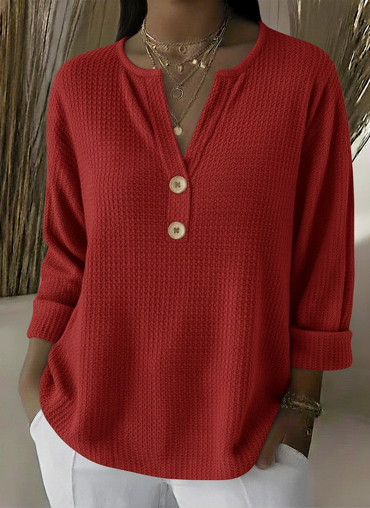 Lucia | T-shirt Henley Texturada com Botões
