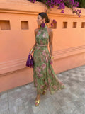 Florencia | Vestido Comprido Floral com Decote Profundo