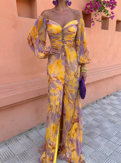 Bela | Vestido Comprido Floral com Decote Profundo