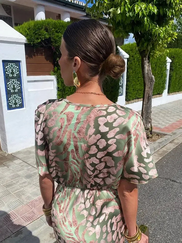 Virginia | Vestido Midi Estampado em Tons de Cobre