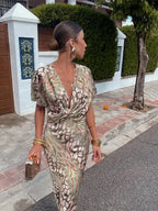 Virginia | Vestido Midi Estampado em Tons de Cobre