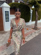Virginia | Vestido Midi Estampado em Tons de Cobre