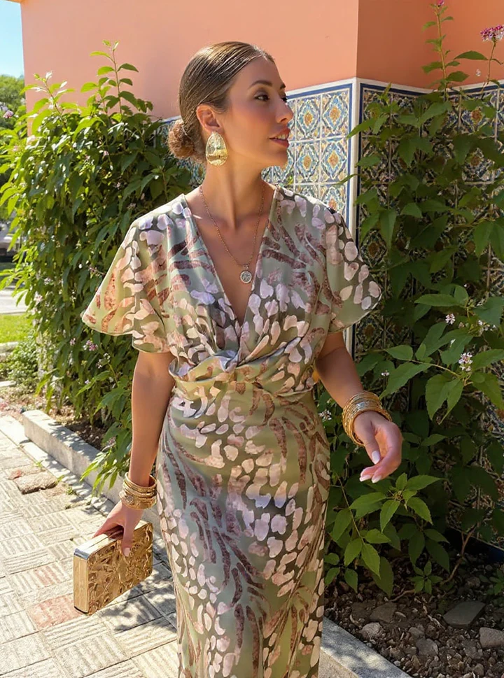 Virginia | Vestido Midi Estampado em Tons de Cobre