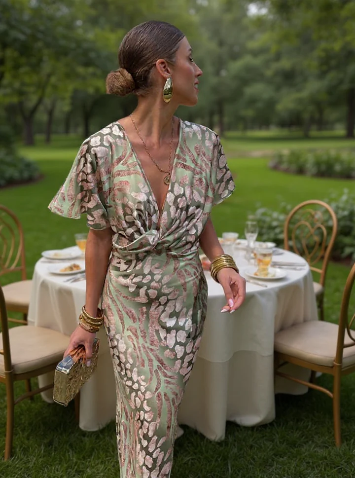 Virginia | Vestido Midi Estampado em Tons de Cobre