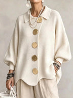 Stefania | Cardigan Oversize com Gola e Botões Metálicos
