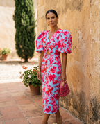 Carla | Vestido Midi Floral com Mangas Bufantes