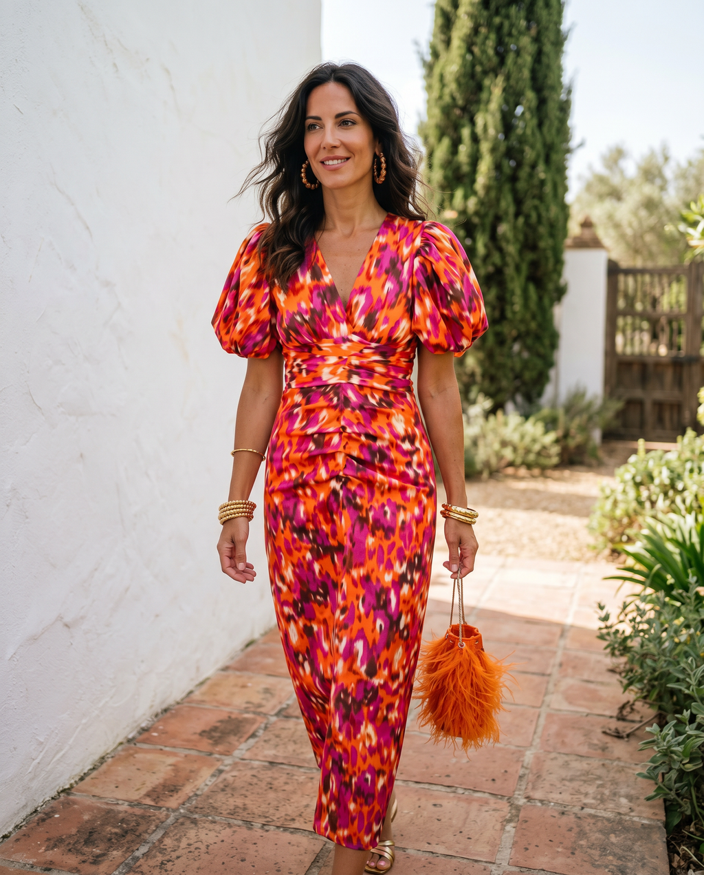 Carla | Vestido Midi Floral com Mangas Bufantes