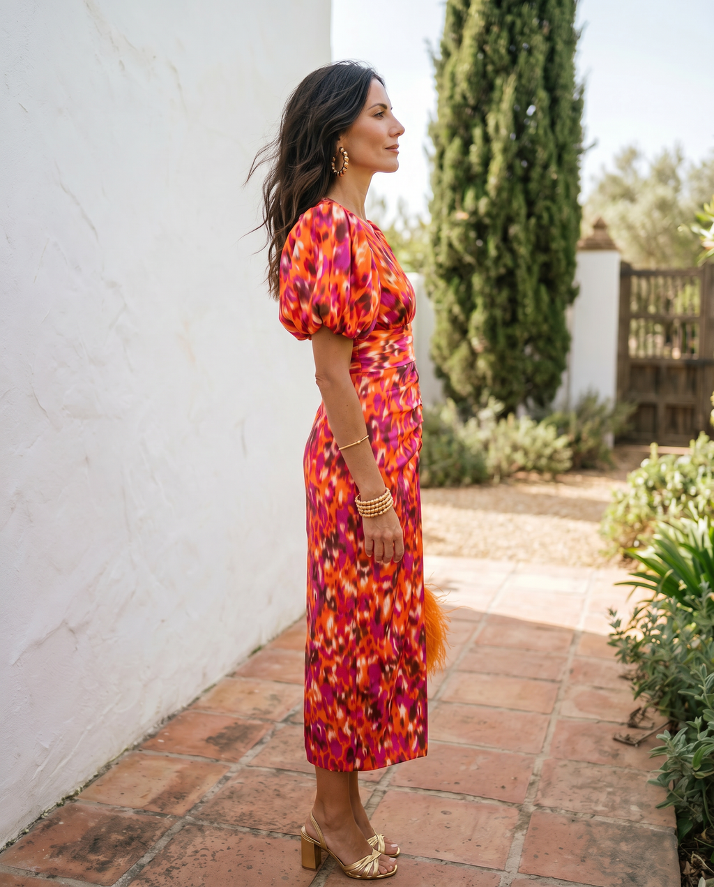 Carla | Vestido Midi Floral com Mangas Bufantes