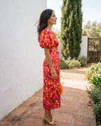 Carla | Vestido Midi Floral com Mangas Bufantes