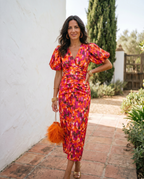 Carla | Vestido Midi Floral com Mangas Bufantes