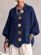 Stefania | Cardigan Oversize com Gola e Botões Metálicos