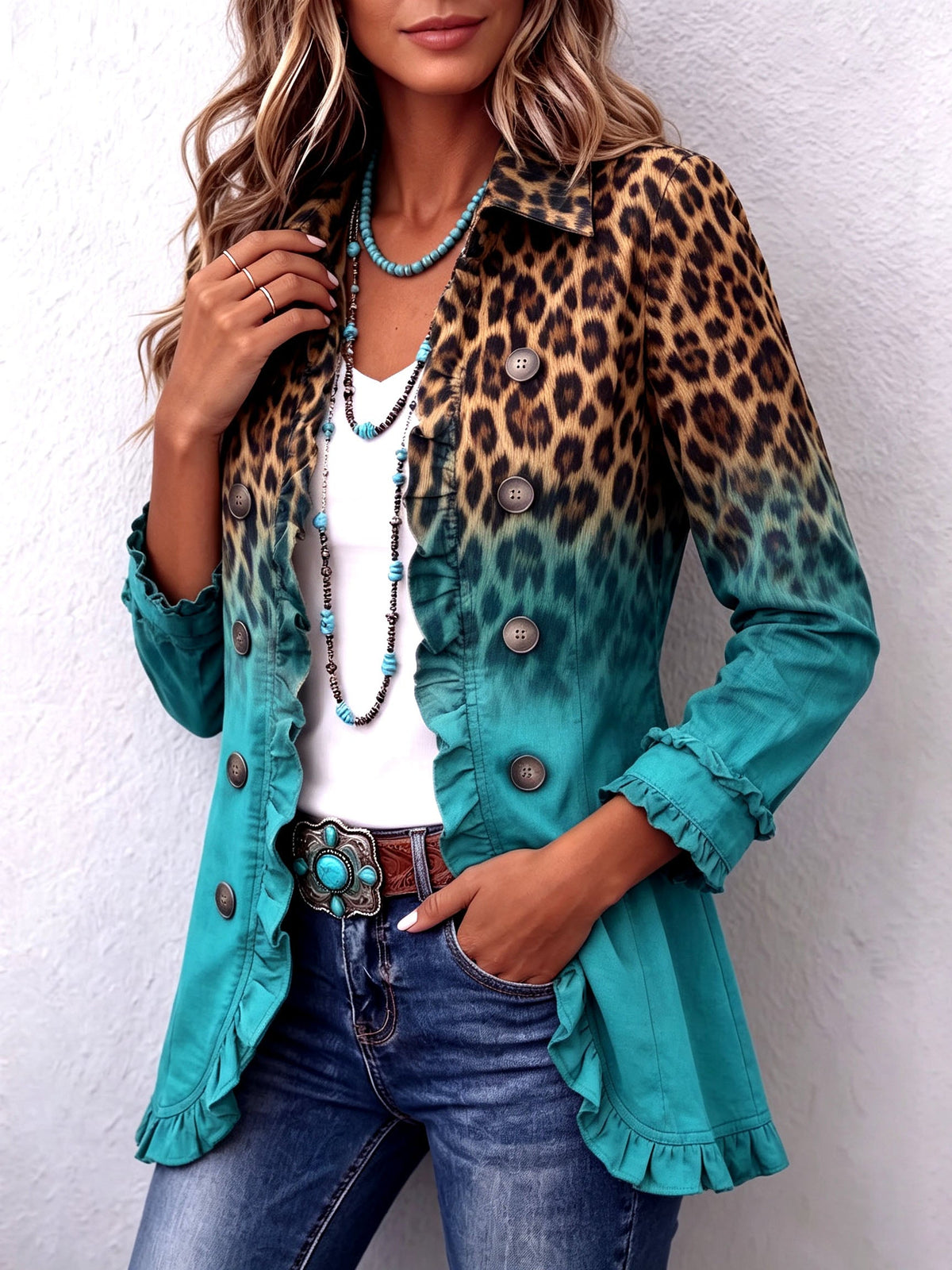 Beatriz | Blazer Leopardo Degradé com Folhos