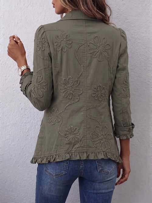 Alejandra | Casaco Boho-Chic com Bordado Floral e Acabamentos Franzidos