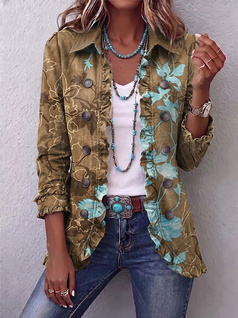 Bianca | Casaco Boémio Floral Vintage Degradé com Folhos