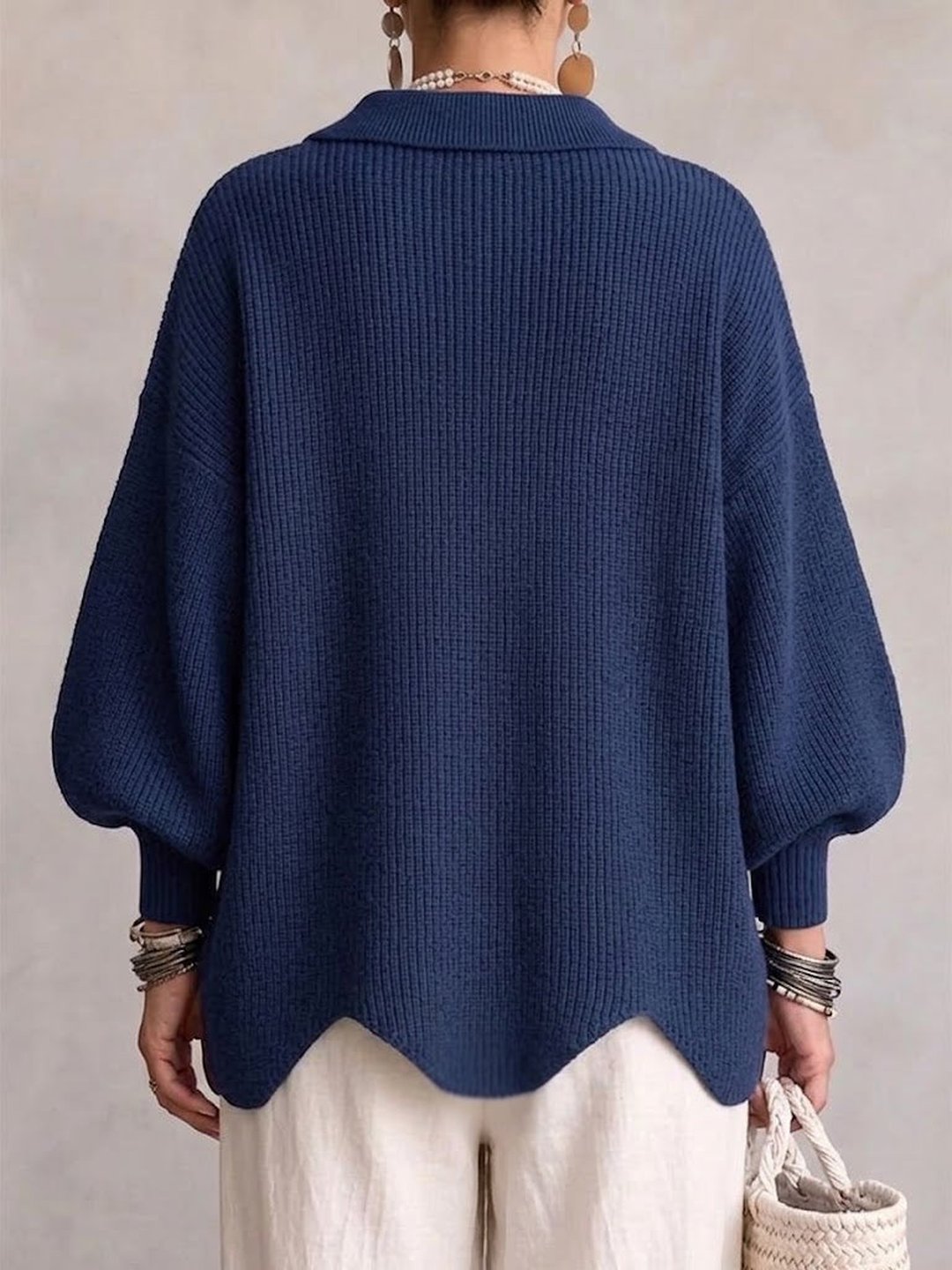 Stefania | Cardigan Oversize com Gola e Botões Metálicos